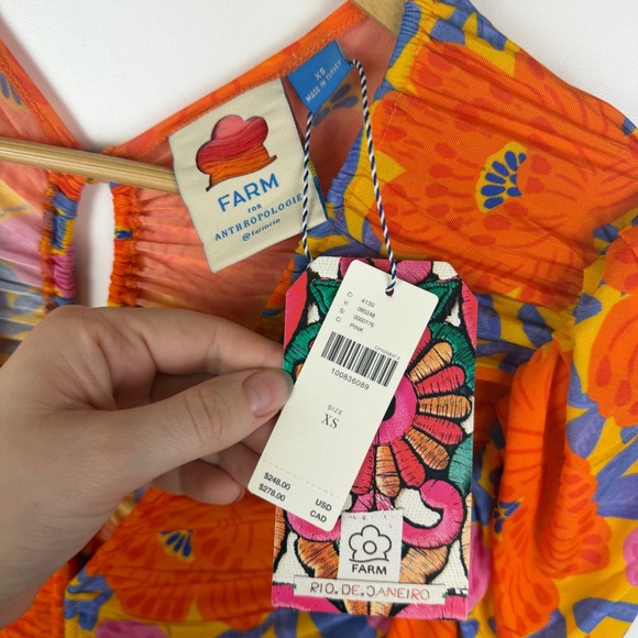 NWT Farm Rio Anthropologie Peony Floral Ruched Midi Dress Sz XS Colorful Stretch - Picture 8 of 13
